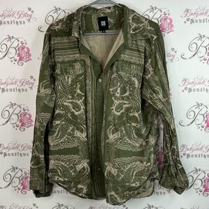Insight button down long sleeve floral green Olive Paisley shirt collared